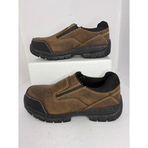 Skechers Work Mens Steel Toe Slip On Shoe sz 9.5 Leather Wide Fit Slip Resistant